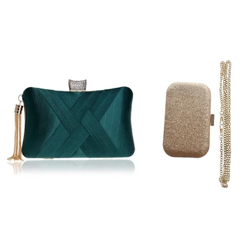 

NEW-2 Pcs Clutches Bags Silk Prom Purses with Tassel Pendant,Women Evening Bag Clutch Bag Purses-Gold & Dark Green