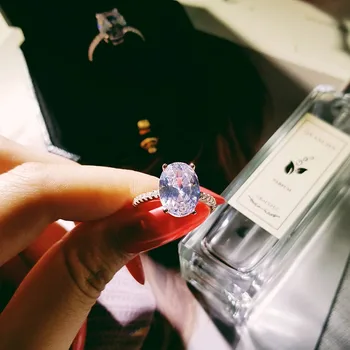 

2019 Statement 925 Solid Sterling Silver 5ct Big Oval Cz Rings For Women Wedding Engagement ring finger jewelry personalized