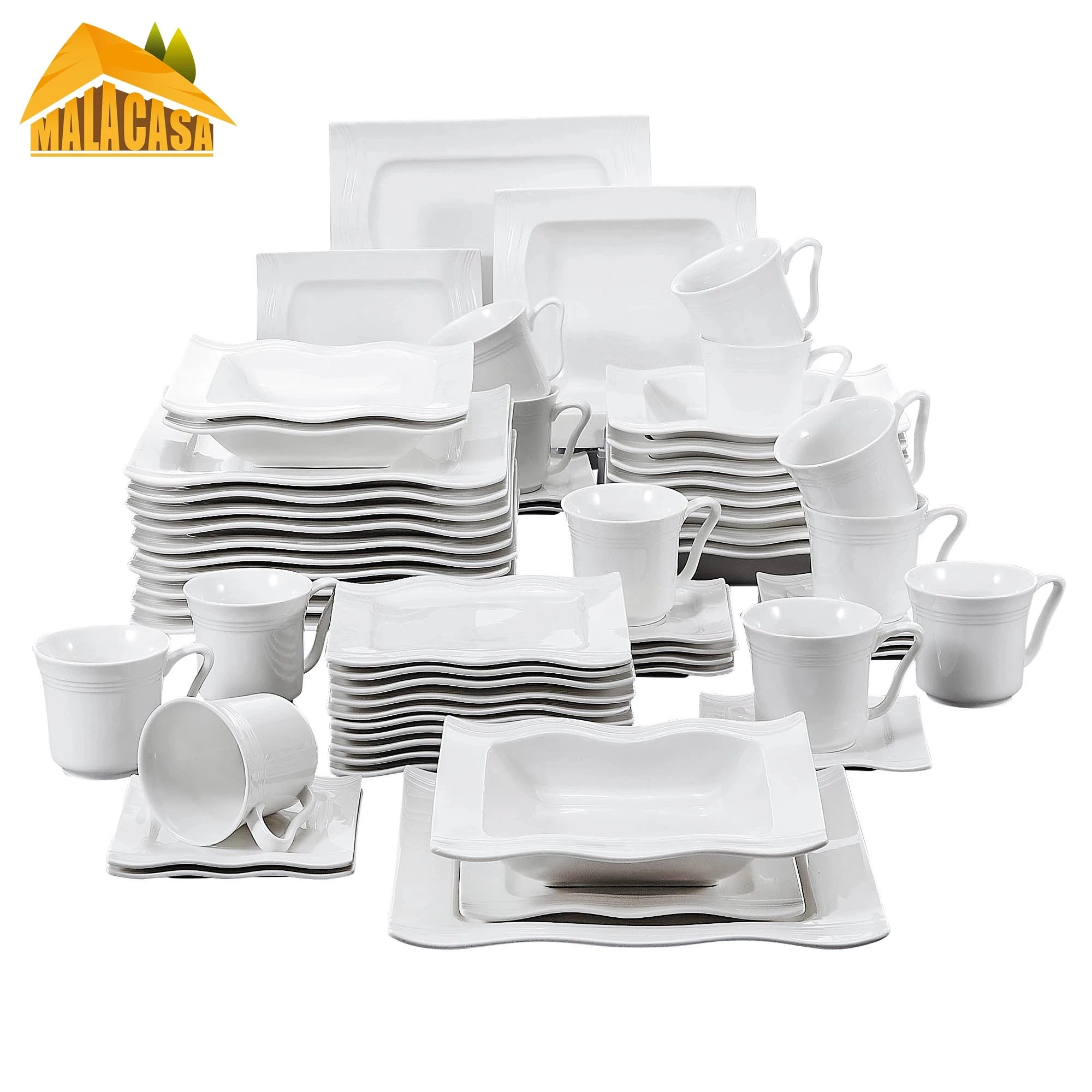 MALACASA Mario 30/60 Piece Porcelain Tableware Set with 12*Cups,Saucers,Dinner Soup Dessert Plates Dinnerware Set  for 12 Person