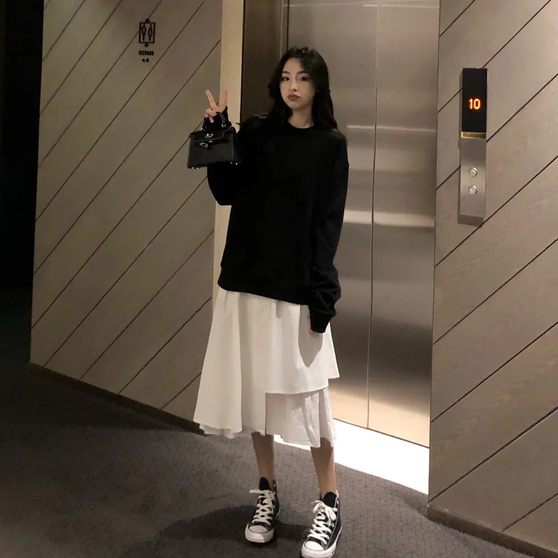 Gagaok Women Vintage Skirt Spring Autumn New Arrival Solid A-Line Midi Empire Loose Casual Wild Female Fashion Korean Skirts