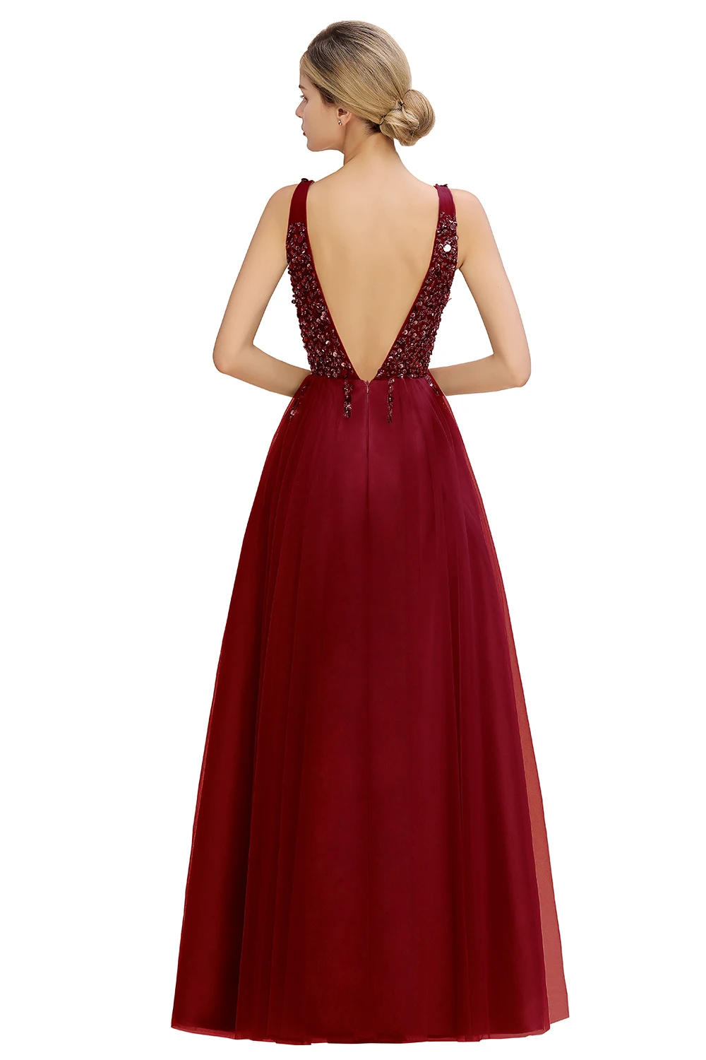Misshow вечернее платье бордовое длинное фатиновое торжественное вечерние платье роскошное блестящее платье с v-образным вырезом без рукавов robe de soiree