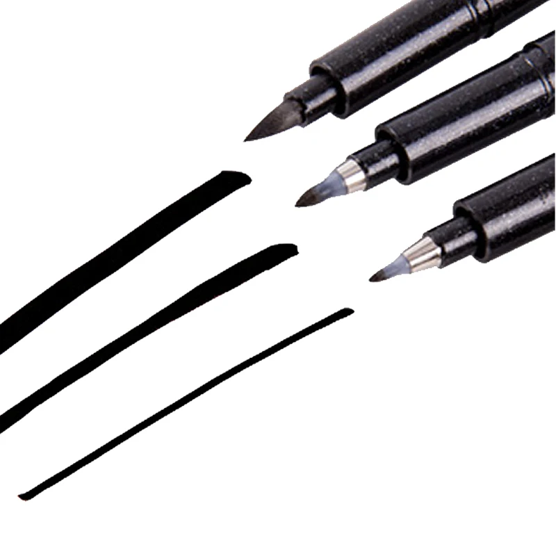 3 Pcs/Lot Baoke Calligraphy Pen Set Pigment Black Ink Small Medium Large Fiber Tip Caligraphy Set Smooth Writing School Supplies