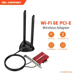 Carte réseau sans fil PCIe wi fi 6E AX210, 5374 mb/s, 2.4/5/6Ghz, 802.11 AC/AX, Bluetooth 5.2, adaptateur réseau pour windows 10/Linux 