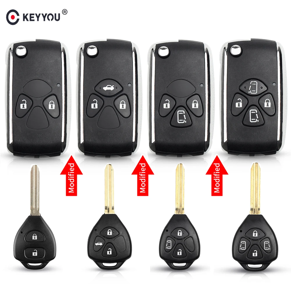 

KEYYOU Filp Modified Remote Car Key Shell Case for Toyota Yaris Prado Tarago Camry Corolla RAV4 REIZ Crown Avalon Venza