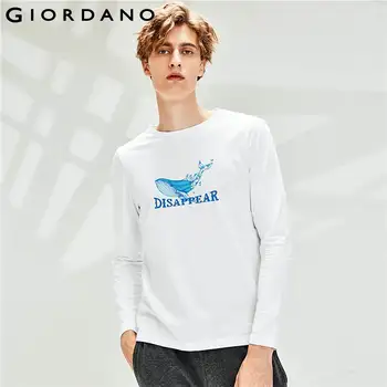 

Giordano Men Tshirts Printed Cotton Ribbed Crewneck Long Sleeve T-shirt Men Quality Autumn Poleras Hombre 91099989