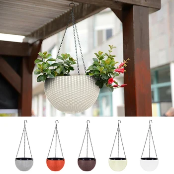 

Plaited Hanging Basket Garden Rattan Flower Pot Resin Chic Planter With Chain For Room Home Decoration garden hanging basket