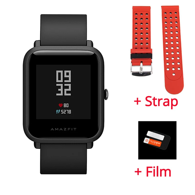 Оригинальные Huami Смарт-часы Amazfit Bip Amazfit PACE Lite Youth Verison IP68 Водонепроницаемые ГЛОНАСС+ gps 45 дней работы от батареи - Цвет: black n red