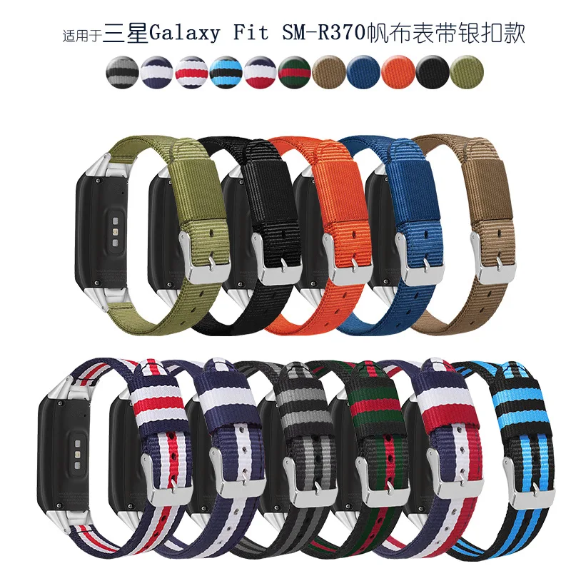 

Fit for Samsung Galaxy Fit SM-R370 Nylon Canvas Silicone Wrist Strap Replacement Band Silver Buckle