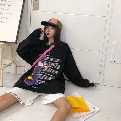Черный Одежда для мальчиков и девочек, футболка с отворотами, свободные клетчатые футболки с длинными рукавами, большой выпуск, осень, тонкая футболка - Цвет: Черный