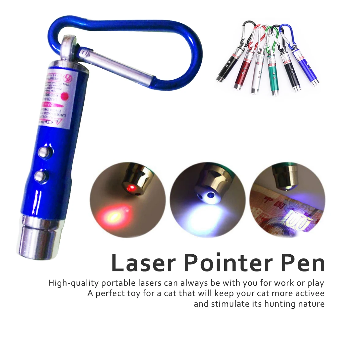 

3 In 1 Laser Pointer Flashlight Counterfeit Money Fluorescence Detection Pen Funny Cat Teaching Guidance Red Laser Pen with Hook
