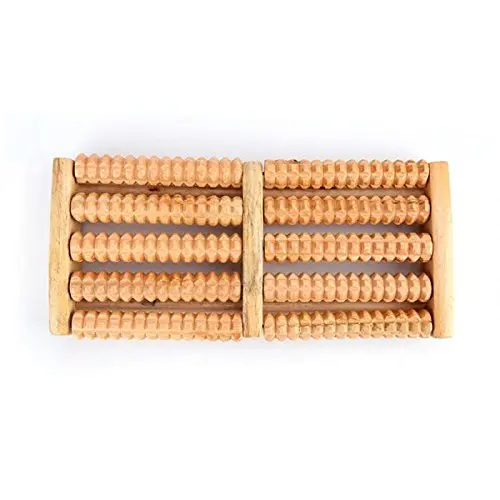 Wooden Dual Foot Acupuncture Massager Roller Ball Relieve Plantar Fasciitis Stress Heel Arch Pain Shiatsu Acupressure Relaxation