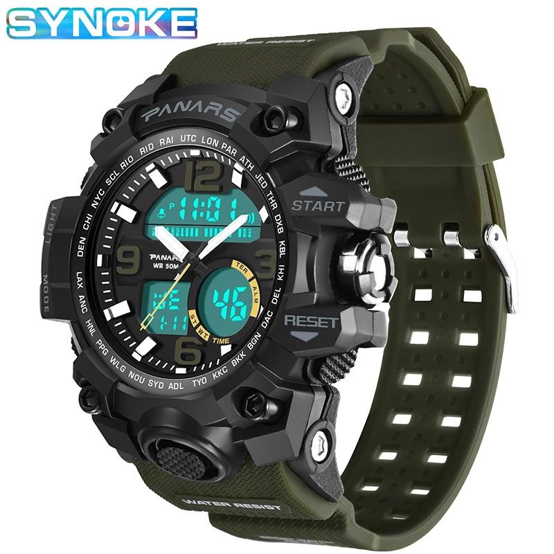 

SYNOKE Quartz Watch For Men Top Luminous 50M Waterproof Dual Display Outdoor Sports xfcs Shockproof Military Electronic Watches