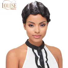 Луиза Волос Короткий Палец Волна Вьющиеся парики для черных женщин ретро парик глубокая волна волнистые вьющиеся парик косплей
