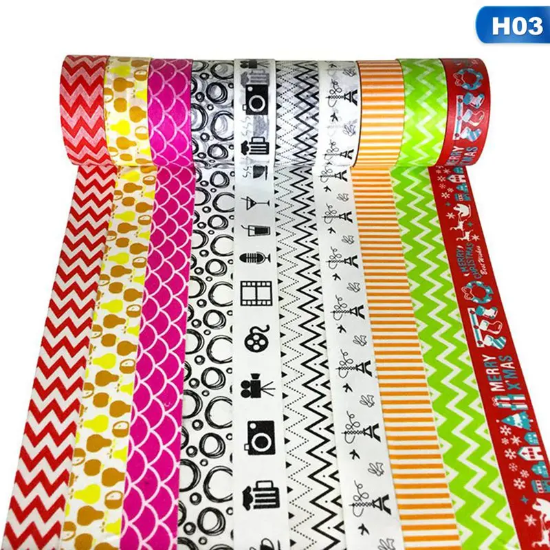 10Pcs Decorative Snow Deer Christmas Tree Washi Tape Set Rice Paper DIY Scrapbooking Adhesive Masking Tape 1.5cm*5m Stationery - Цвет: 03
