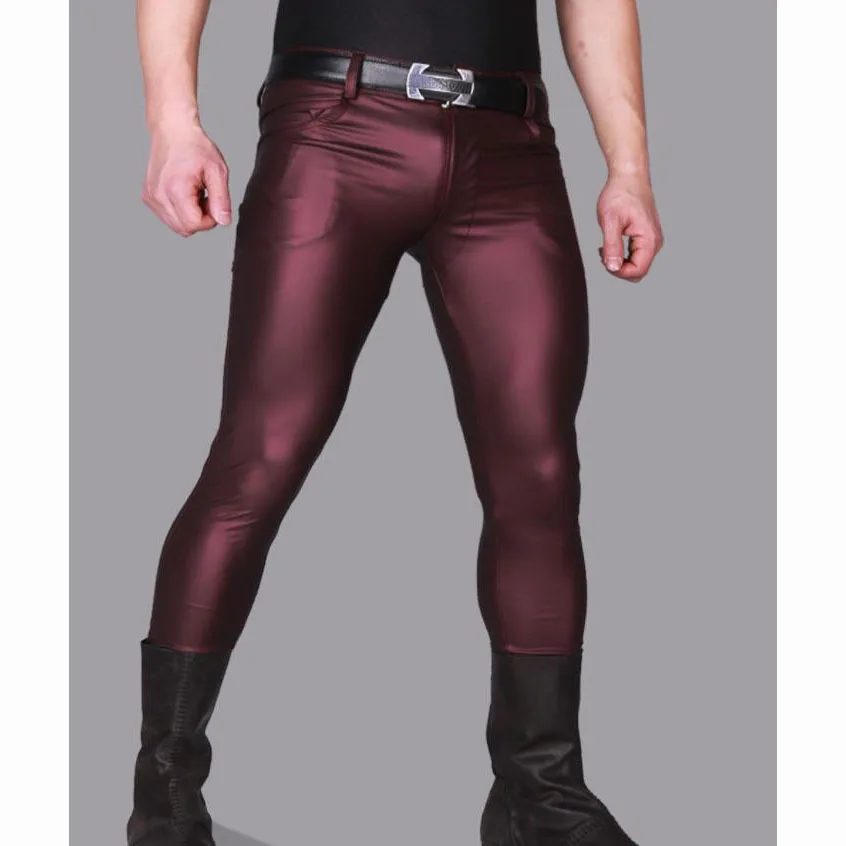 Casual Leather Pants Thin Matte Light Faux Leather Pants Stretch Tight Leg Pants Casual Leather Pants Stage Male Pencil Trousers