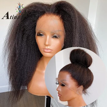 

Atina 360 Lace Frontal Wig Pre Plucked with Baby Hair Kinky Straight HD Lace 250 Density Transparent Front Human Hair Wigs Remy