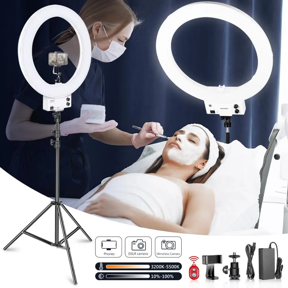 Neewer 18-inch White LED Ring Light Ring Lamp Lighting Kit with Light Stand and Cellphone Holder for Make-up Video Shooting Neewer 18-inch White LED Ring Light Ring Lamp Lighting Kit with Light Stand and Cellphone Holder for Make-up Video Shooting
