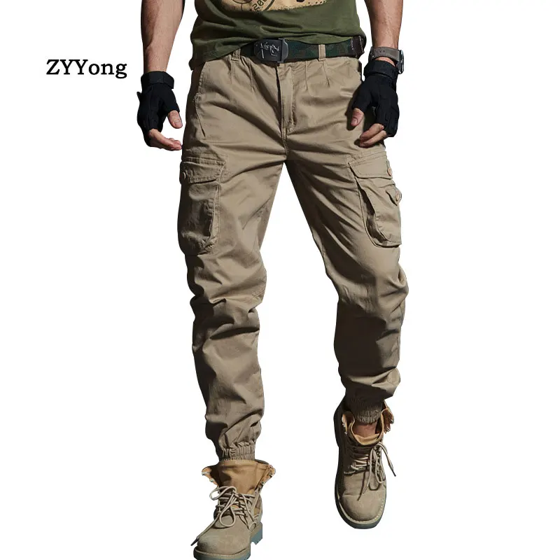 

High Street Men's Military Camouflage Cargo Pants Cotton Beam Feet Multi-Pocket Army Trousers Joggers Outdoor Motion Overalls