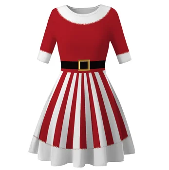 

RAISEVERN Christmas Print Girls Dress Half Sleeve Dress Daily Casual Mini Summer Dresses for Mon and Daughter 2019 Xmas