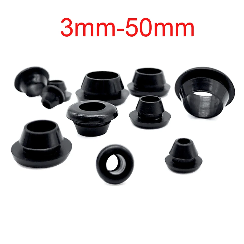 Black 3mm50mm Rubber Snapon Grommet Hole Plugs End Caps Bung Wire