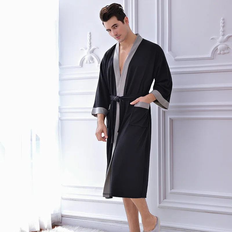 

Men's Waffle Bath Robes Dressing Gown Sleeve Solid Soft Bathrobe Peignoir Nightgowns Sleepwear Kimono Robes Male Bathrobes Man