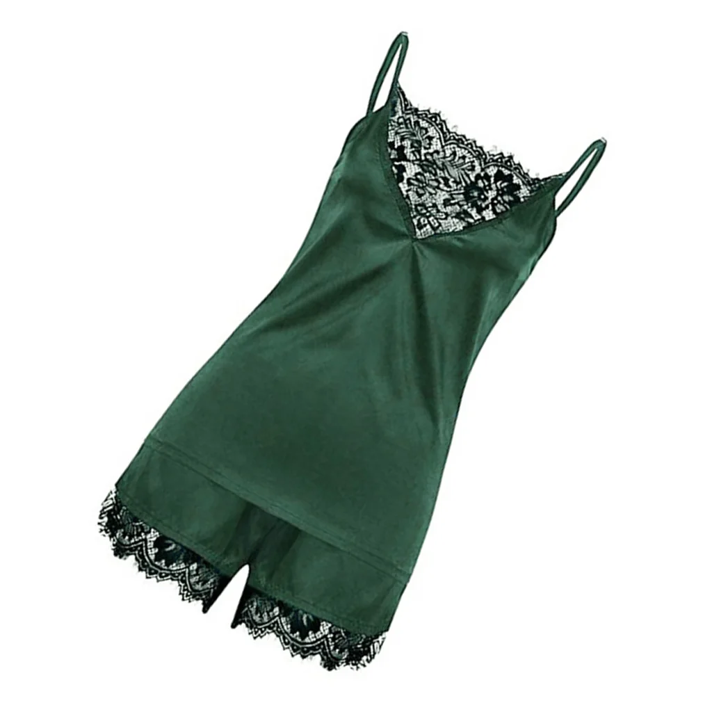 Women Ladies Sexy Lace Satin Sleepwear Cami Top and Shorts Pajama Set