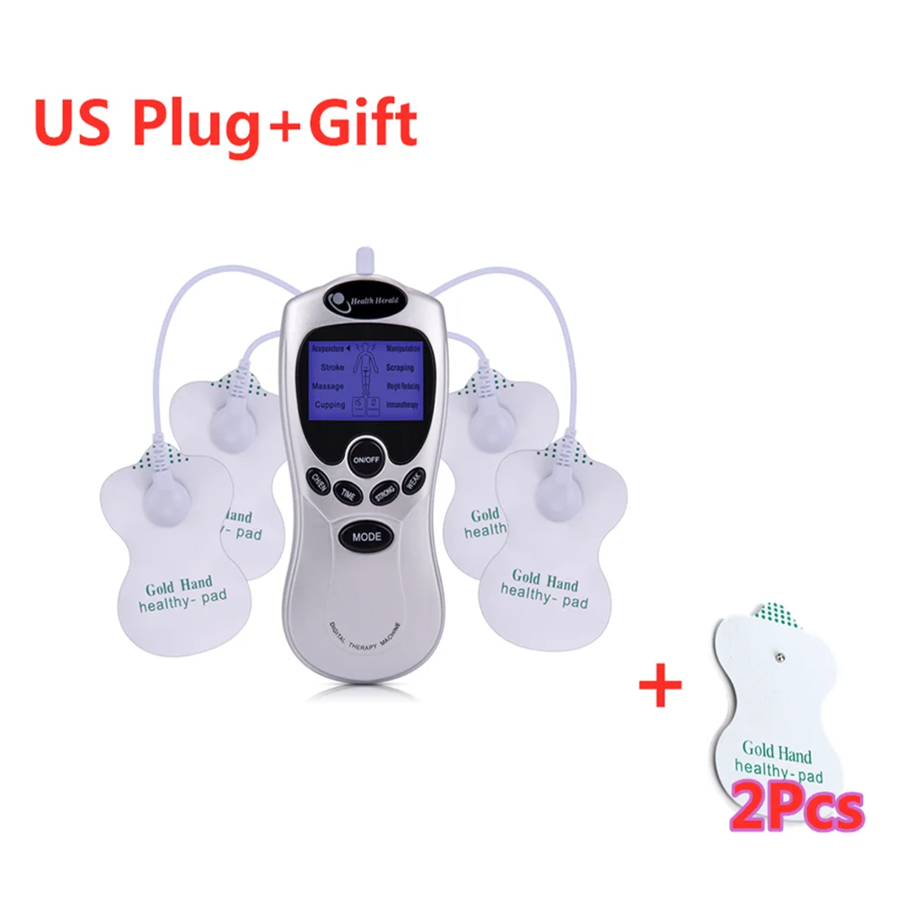 Портативный Tens-стимулятор машина EMS стимуляция мышц облегчение боли в спине импульсный массажер цифровой Tens иглоукалывание с 4 электродными подушечками - Цвет: Type A US Plug