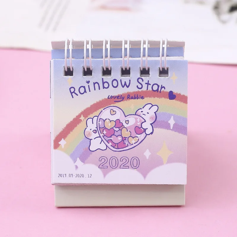 Lovely Rabbit Desk Calendar DIY Rainbow Star Series Mini Calendars Daily Schedule Planner.09~.12