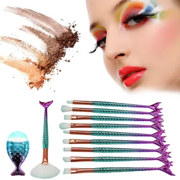 

10pcs Fish Tail Makeup Powder Brushes Plastic Scales Handle Brushes with 1pc Fat Fish Foundation Brush Cosmetic Gift for Women