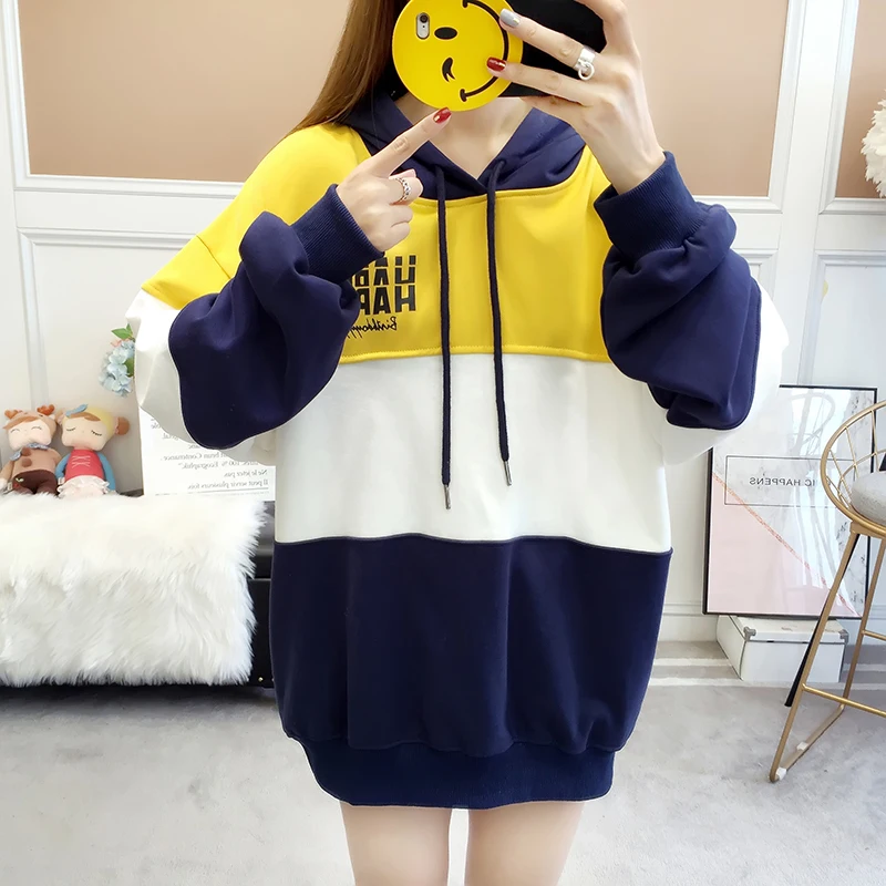 2397 осенне-зимние толстовки Harajuku из хлопка для женщин, модные корейские худи больших размеров, женский свободный пуловер с капюшоном