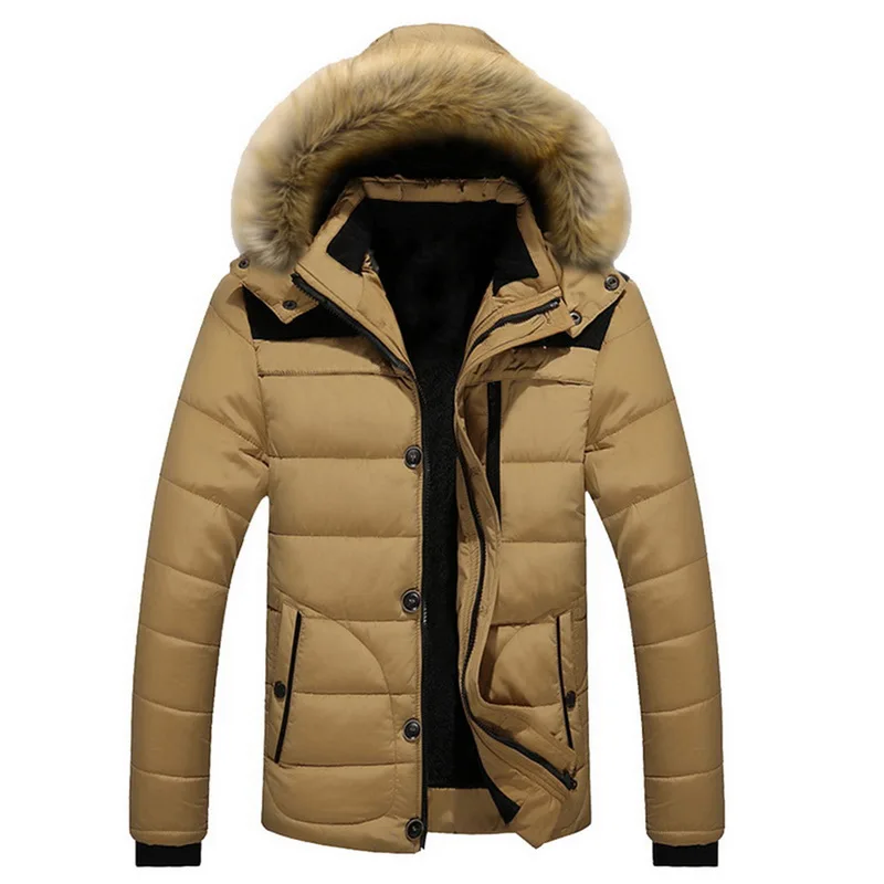 

Puimentiua Men's Fur Collar Cotton Parkas Baggy Classic Warm Fashion Travel College Jackets Male Casual Thick Outerwear Coat