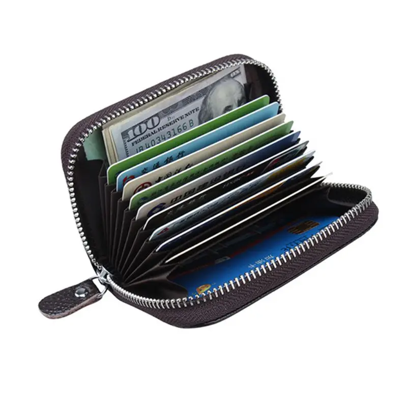 Unisex Genuine Leather Credit ID Card Holder Pocket Wallet Zip Coin Pocket Case