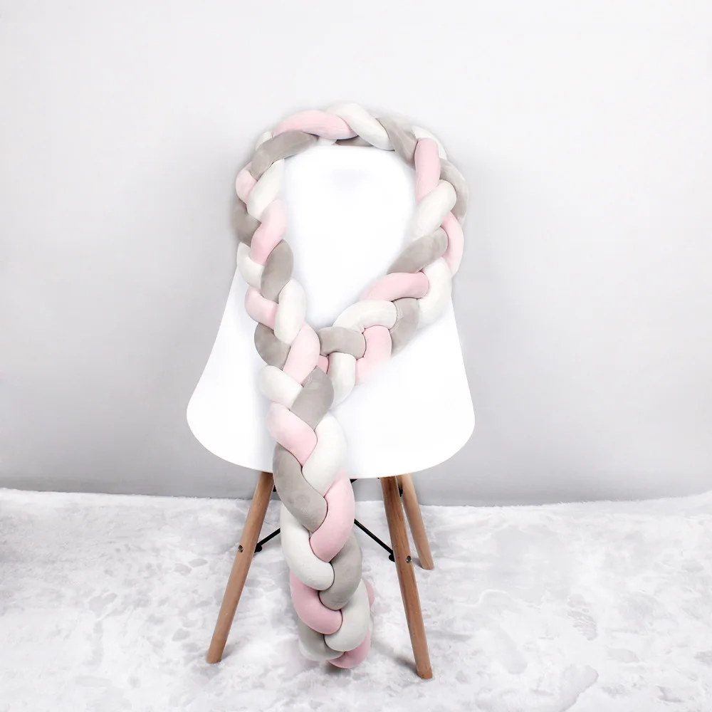 1pc 1M/2M/3M Baby Bed Bumper Infant Crib Protector Weaving Knot Plush Baby Crib Soft Bumper Protect