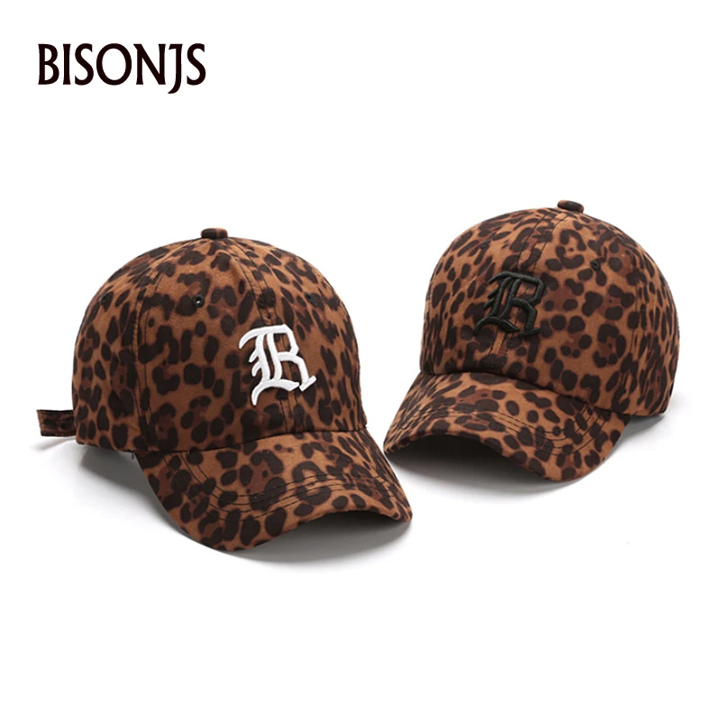 

BISONJS New INS Casual Women's Embroidery Baseball Caps Female Sun Hats Ladies Leopard Printed Adjustabable Peaked Caps Outdoors