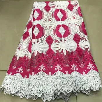 

Hot sale african french lace fabric with stone high quality guipure lace fabric 5yards nigerian lace fabric for wedding ZQ-A246