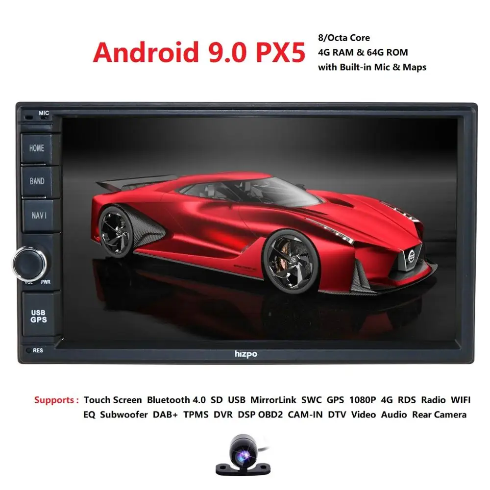 2Din 7 дюймов Android9.0 Универсальная автомобильная магнитола без dvd-плеера gps навигация Стерео FM Rds карта Wifi 4G Bluetooth головное устройство OctaCore