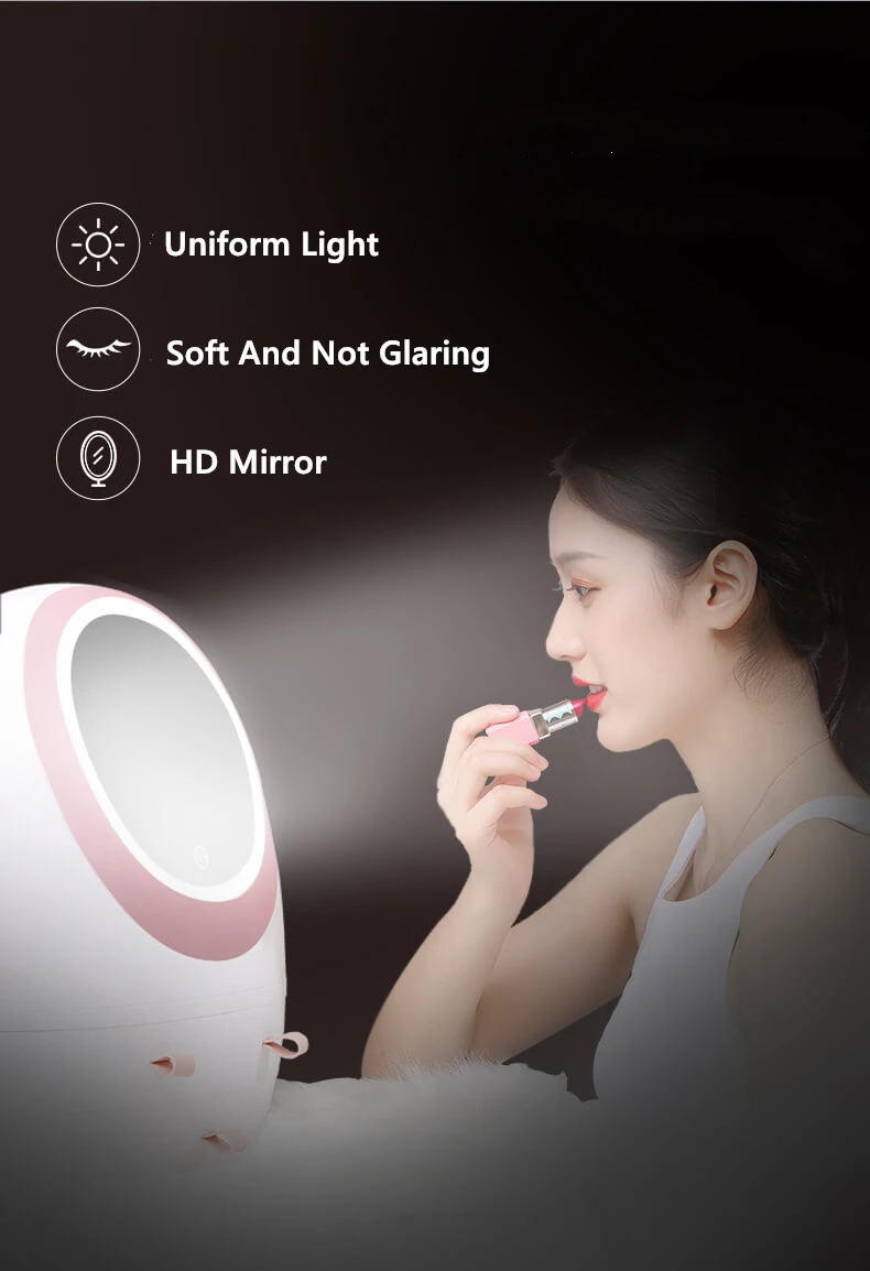 HD зеркальный светодиодный светильник коробка для хранения косметики USB Перезаряжаемый органайзер для макияжа портативный контейнер для ювелирных изделий пыленепроницаемый ящик