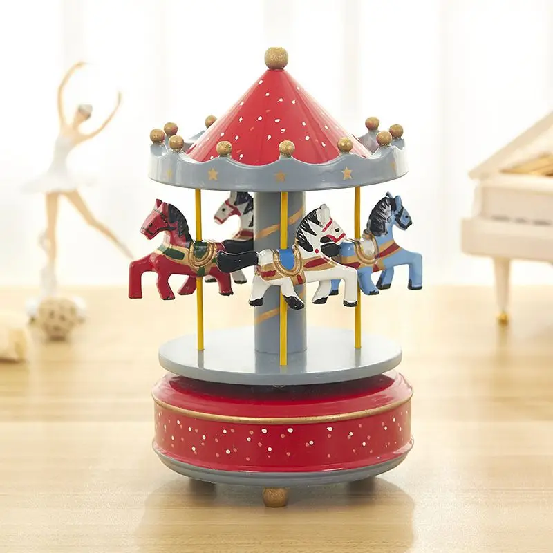 

Wooden Plastic Merry Go Round Horse Christmas Birthday Gift Clockwork Mechanism Carousel Music Box, Not Need Electric