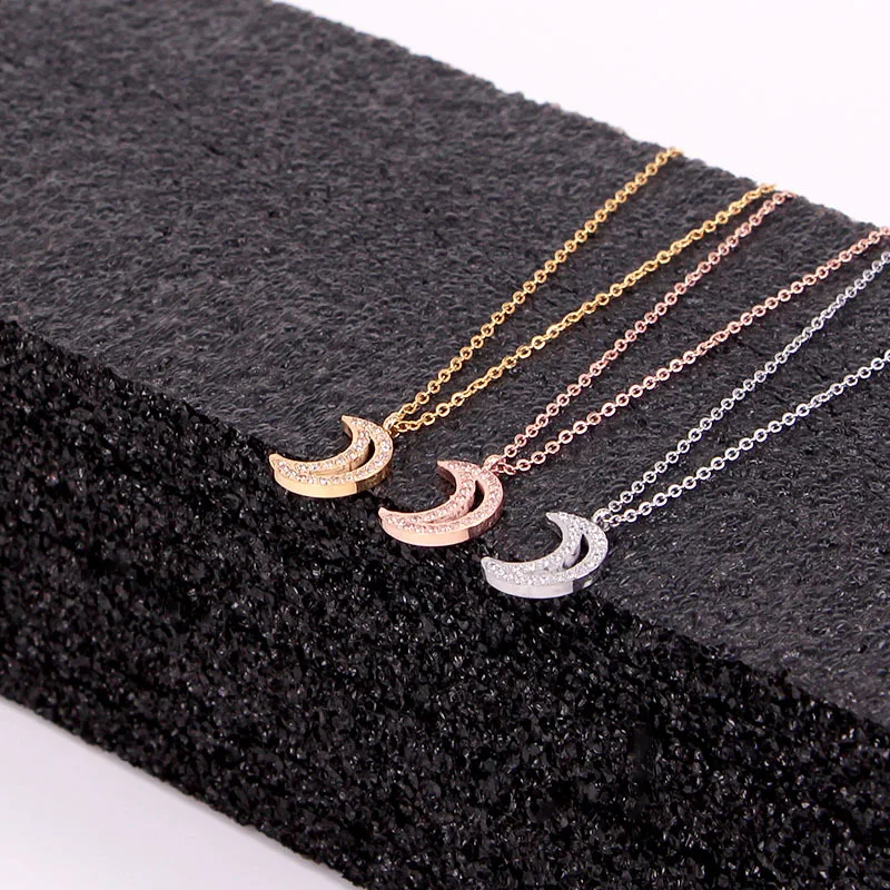 Fashion Full Diamond CNC Micro Pave Hollow Moon Pendant Necklace Cool All-match | Украшения и аксессуары