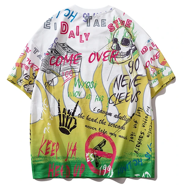 Harajuku flame Граффити футболка толстовка мужская хип хоп Короткие рукава уличная