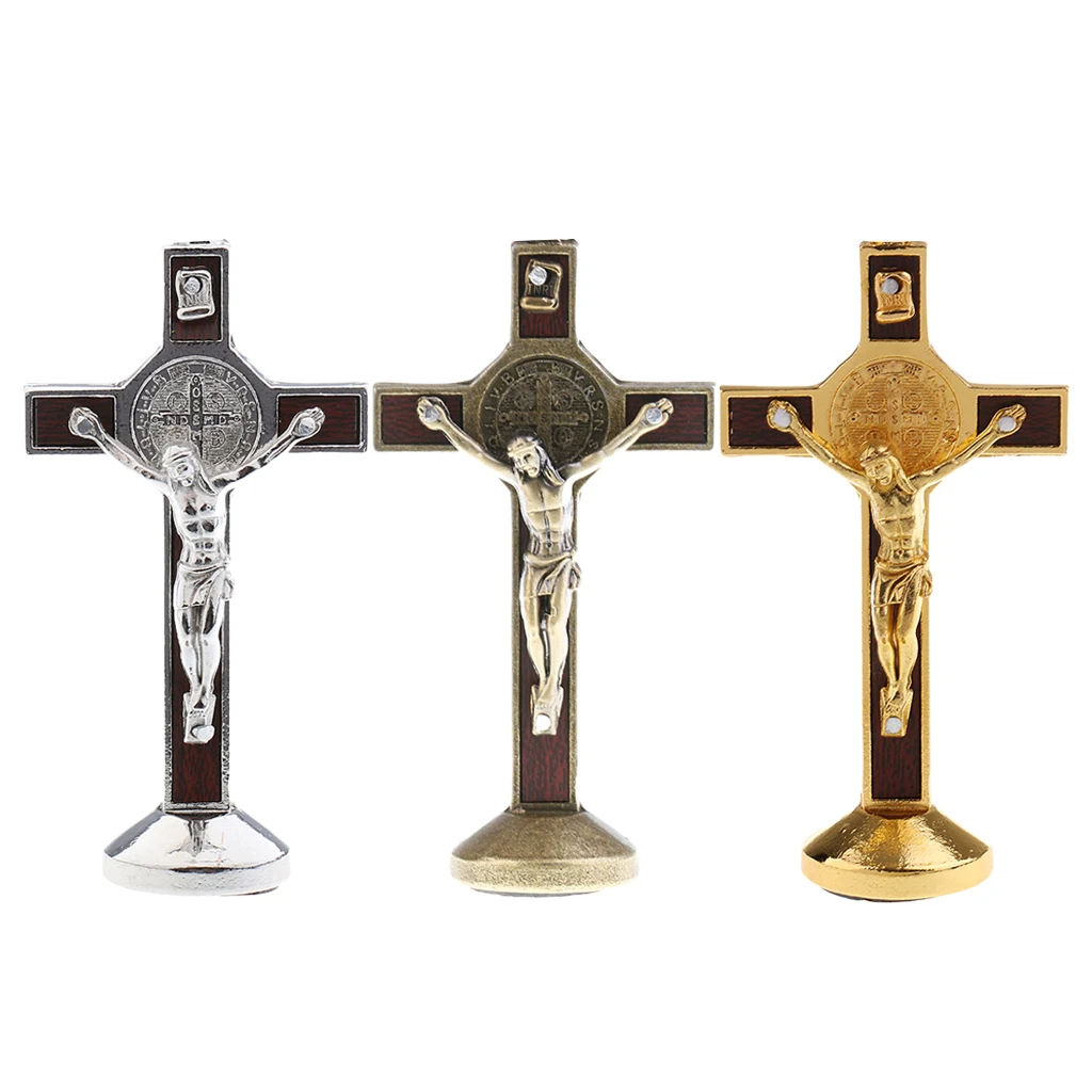 Alloy Crucifix Jesus Christ Cross Statue Figurine Perfect Gifts for Car Home Chapel Decoration