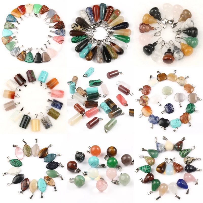Wholesale 10pcs Mixed Natural Stone Pendant Apple Leaf Ball Charms Pendants for Jewelry Making Diy Bracelet Necklace Accessories