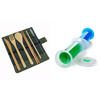 

1 Set Cutlery Environmental Wind Wooden Cutlery Set & 1 Pcs Bathroom Clean Gel Toilet Washing Cleaning Cleanser Tool