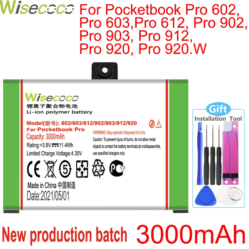 Wisecoco-Batería de alta capacidad para Pocketbook Pro, 602, 603, 612, 902, 903, 912, 920, alta calidad, número de seguimiento, herramientas de regalo, nueva