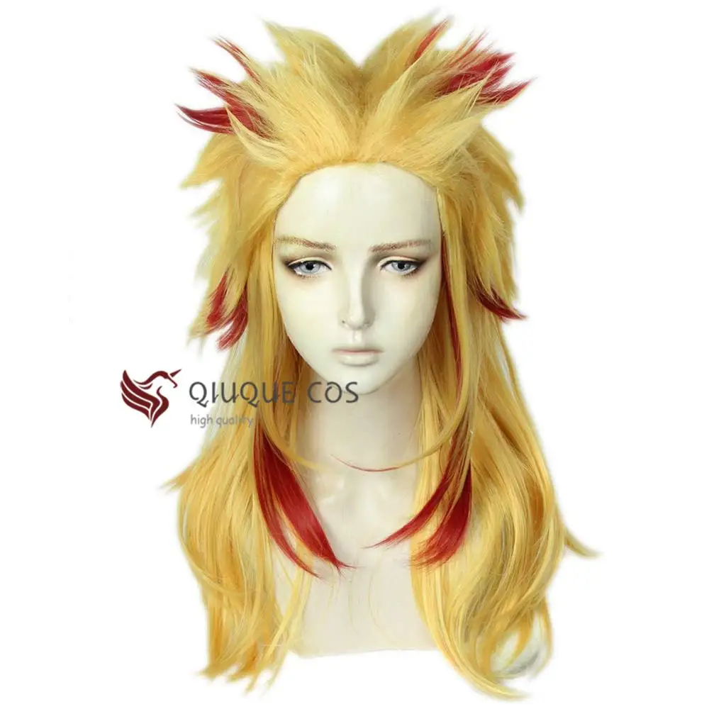 

Anime Demon Slayer: Kimetsu No Yaiba Rengoku Kyoujurou Cos Hair Wig Heat Resistant Cosplay Costume Wigs + Free Wig Cap
