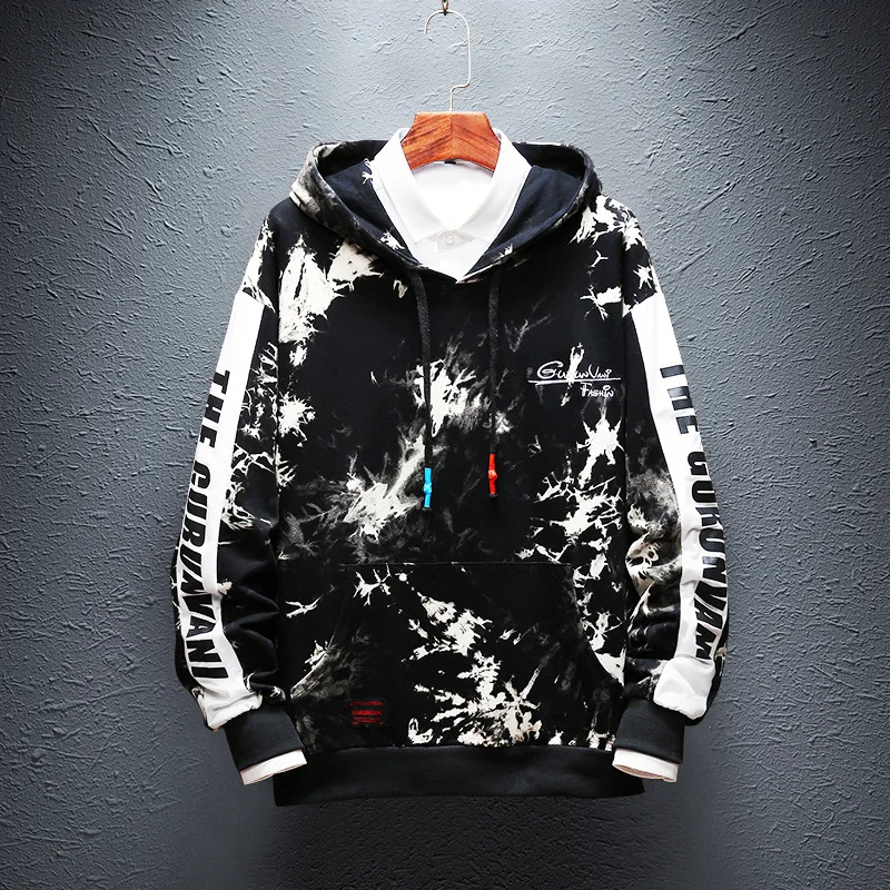 

US Size Sweatshirts Men Tie Dyeing Hoodies Male Moleton Streetwear Autumn Pullover Sweatshirt Casual Sudadera Hombre DG234