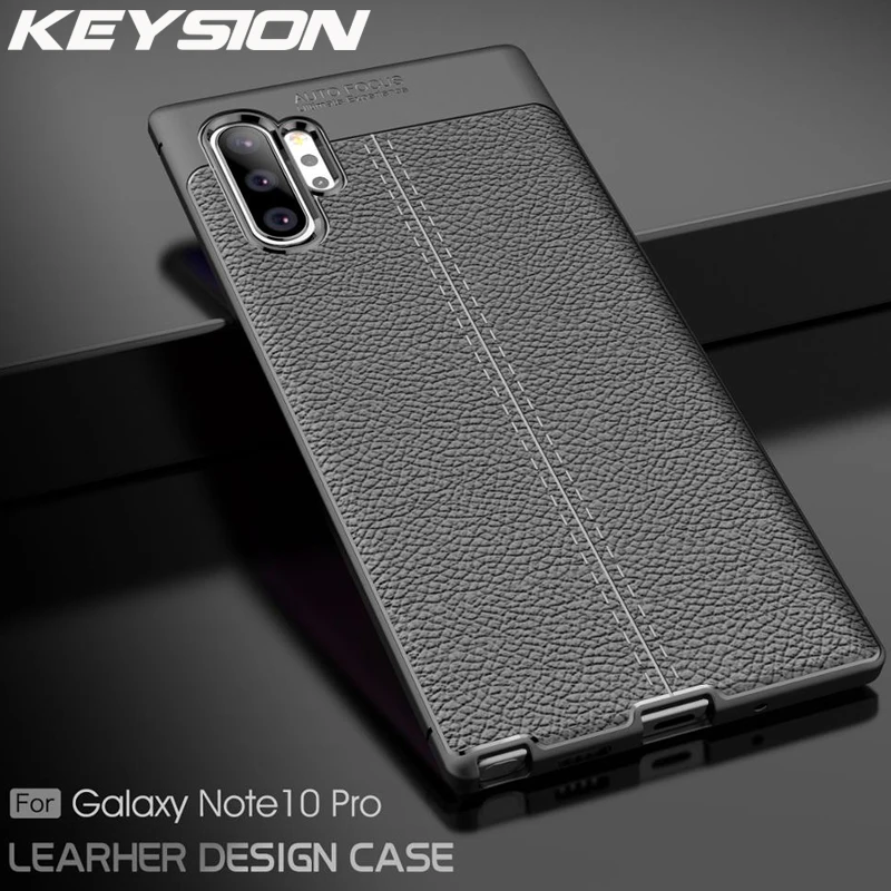 KEYSION Shockproof Case for Samsung Galaxy Note 10 Pro 9 8 Soft TPU Ltchi Pattern Back Cover S10 5G Plus S9 | Мобильные телефоны и