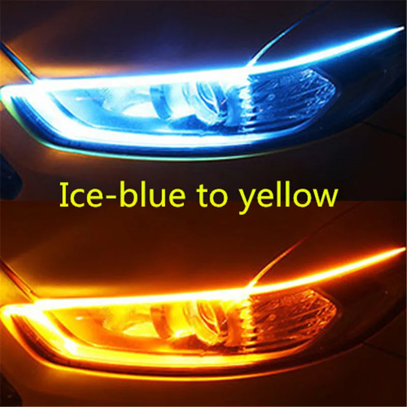 2 шт./лот сверхтонкие автомобильные DRL светодиодный дневные ходовые огни 30 см 45 см 60 см указатель поворота желтая направляющая полоса для сборки фар