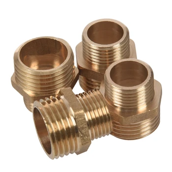 

4Pcs 1/2 inch BSP to 3/8 inch SP Male Thread Brass Pipe Hex Nipple Fitting