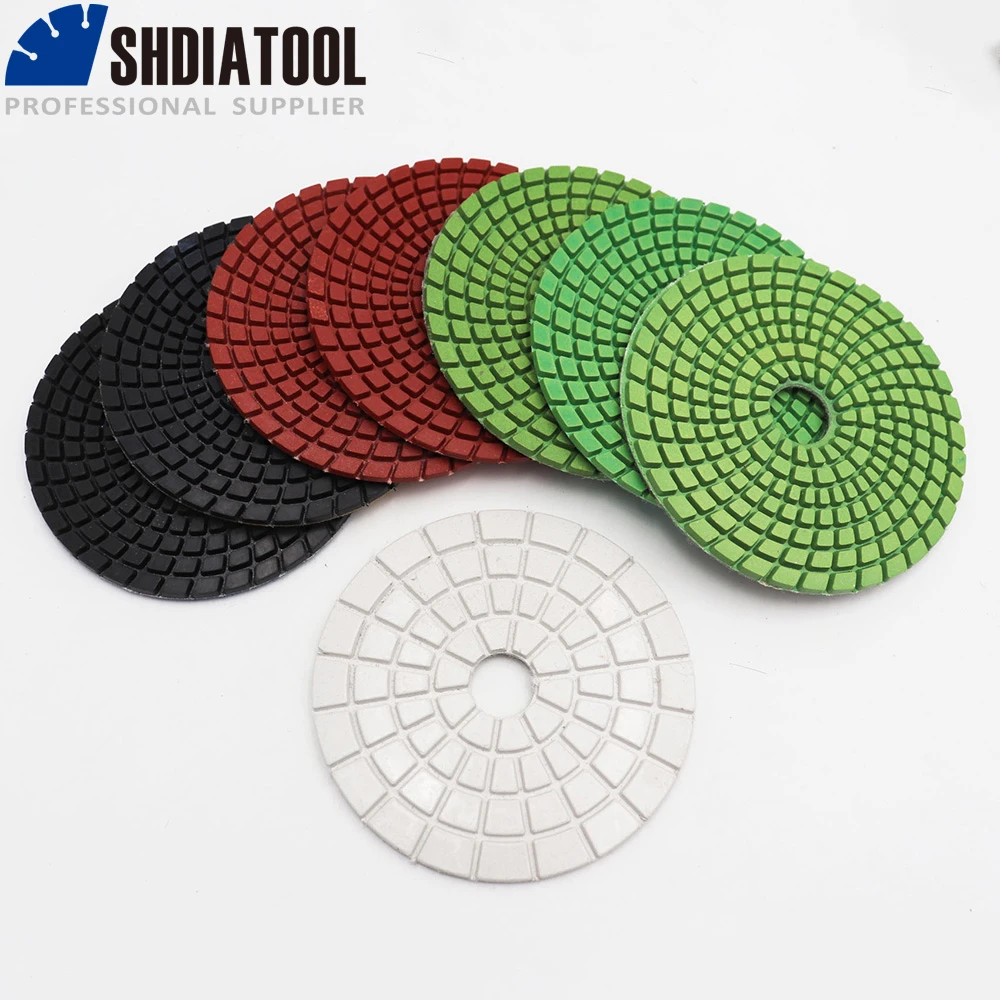 SHDIATOOL 8pcs Dia 100mm/4" Diamond Flexible Wet Polishing Pad Stone